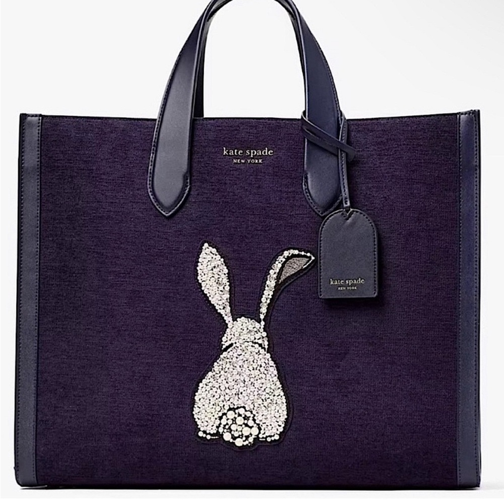 Kate Spade ♠️ New York Manhattan Embellished Tote with Sparkly Bunny Design